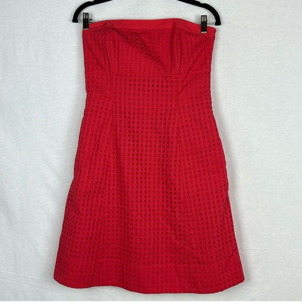 Elegant Red  Orange Strapless Dress White House Black Market